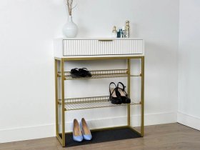 Обувница Вельвет белое дерево/белый матовый/золото в Радужном - raduzhnyj.mebel-tymen.ru | фото