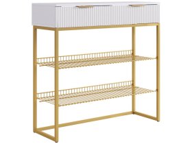 Обувница Классная 1 белое дерево/белый матовый/золото в Радужном - raduzhnyj.mebel-tymen.ru | фото