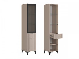 Шкаф однодверный (со стеклом) Рич кашемир/фрапучино матовый/черный в Радужном - raduzhnyj.mebel-tymen.ru | фото