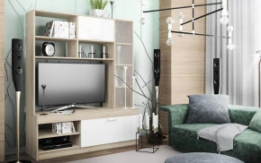 СОФИ СЦС1400.1 Гостиная №1 (ш1400*г450*в1725мм), ЛДСП дуб сонома/белый NEW в Радужном - raduzhnyj.mebel-tymen.ru | фото